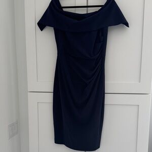 Vince Camuto Off-Shoulder Navy Midi Dress